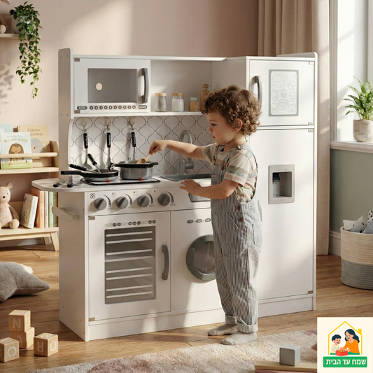 מטבח אביב - מטבח עץ לילדים עם ערכת אביזרים, אורות וצלילים