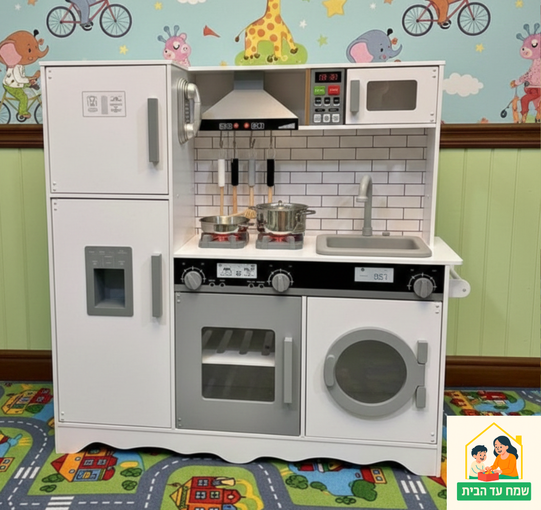מטבח אלקטרוני אביגיל לבן מעץ לילדים | מק"ט W10C991B| שמח עד הבית