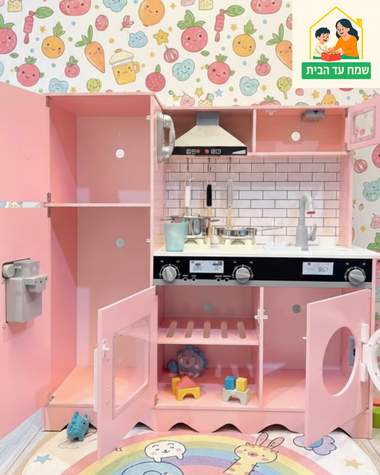 מטבח אלקטרוני אביגיל ורוד מעץ לילדים | מק"ט W10C991B| שמח עד הבית