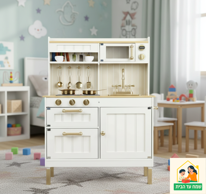 מטבח פראג מעץ לילדים לבן אלקטרוני משמיע צלילים Prague